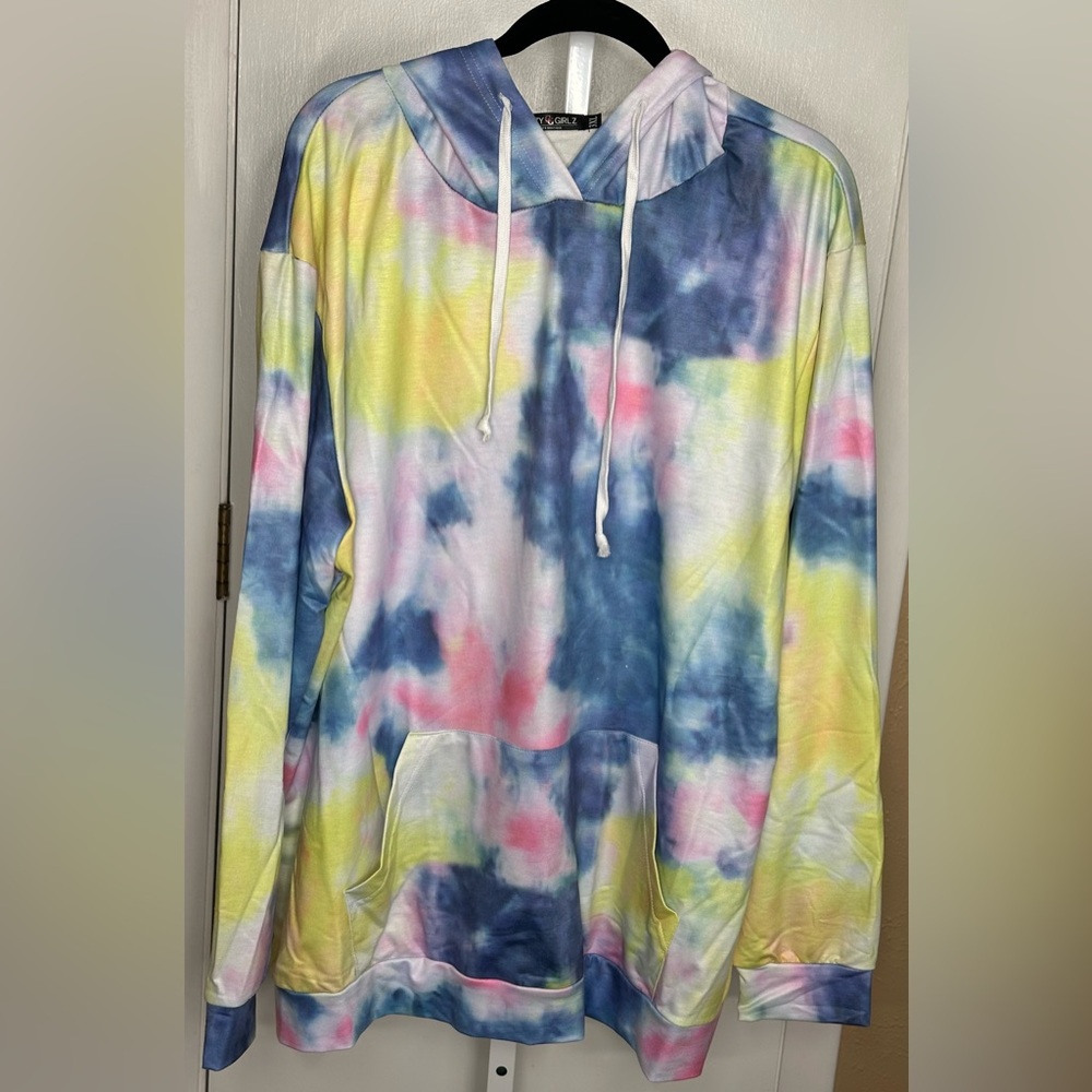 Glitzy Girlz 3X Tie Dye Hoodie Plus Size Lightweight Multicolor Pullover
